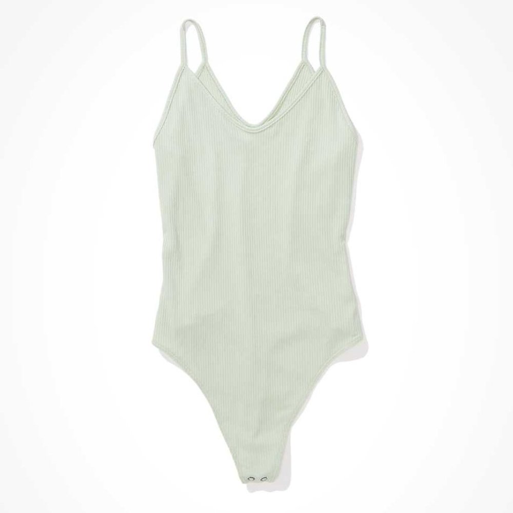 NWT Aerie V-Neck Green Ribbed Bodysuit